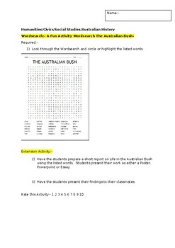 Preview of A Fun Wordsearch on the Australian Bush and an associated extension task
