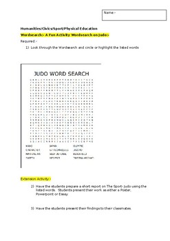 Preview of A Fun Wordsearch on the Sport-Judo and an associated extension activity