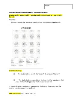 Preview of A Fun Wordsearch on types of Careers and an Investigation Activity