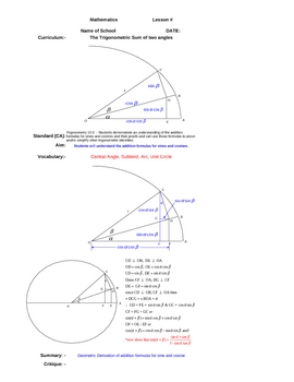 Preview of A Geometric Derivation of the Trigonometric angle sum formulas