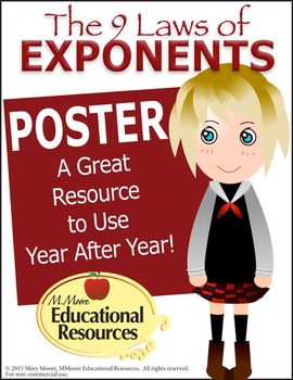 Preview of Laws of EXPONENTS - MATH POSTER - A Great Year-After-Year Resource - 24" x 36"