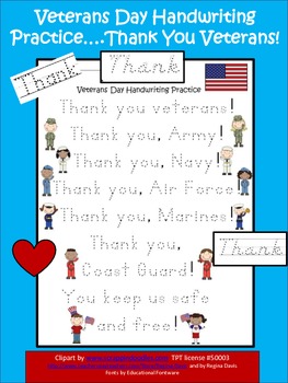 A+  Free...Veterans Day Handwriting Practice