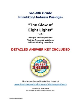Preview of A Hanukkah Story: The Glow of Eight Lights (Fiction) - Reading Comprehension
