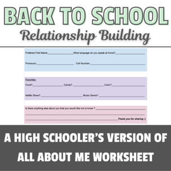 Preview of A High Schooler's Version of "All About Me" - Editable Back-To-School Activity