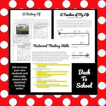 A History of Me - Historical Thinking Skills - Back to School Activity