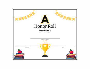 Preview of A Honor Roll Student Award Honor's Day Ceremony Excellence Certificate