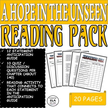 Preview of A Hope in the Unseen Anticipation Guide Quiz Questions Summer Reading