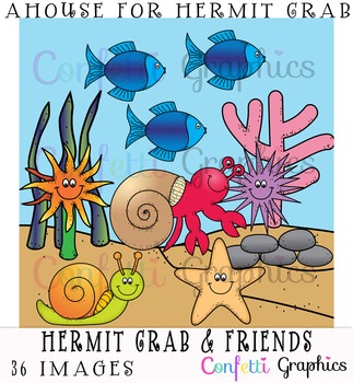 Preview of A House For Hermit Crab & Friends Sea Ocean Animal Clip Art 36 images