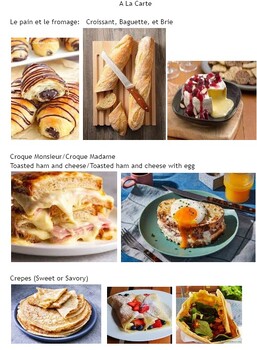 Preview of A La Carte!  Printable Notable French Foods We Love Handout