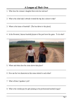 Preview of A League of Their Own - Watch-along Viewing Questions Worksheet with answers