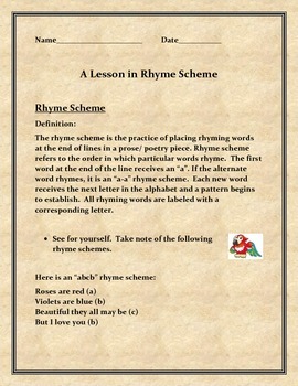 Preview of Lesson in Rhyme Scheme - Examples, Worksheets, Answer Key