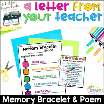Preview of #catch24 A Letter from your Teacher on the Last Day of School Memory Bracelet