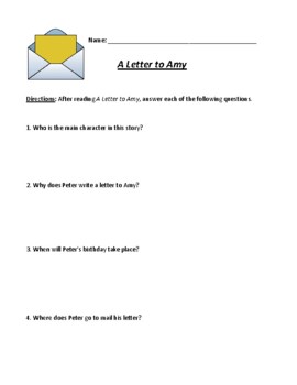 Preview of A Letter to Amy: Worksheet, Homework, or Assessment with Detailed Answer Key