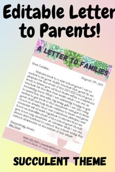 Preview of A Letter to Parents- Succulent Theme