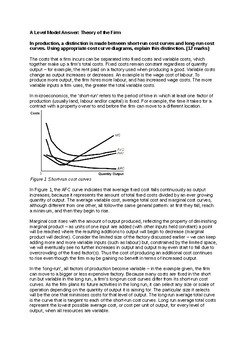 Preview of A Level Economics Model Essay: Production, Costs (short run and long run)