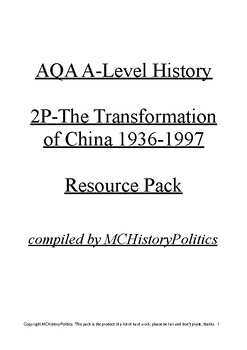 Preview of A-Level History AQA 2P The Transformation of China 1936-1997 Resource Pack