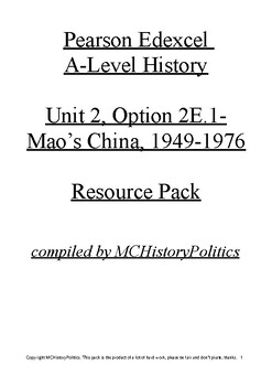 Preview of A-Level History Edexcel Paper 2E.1 Mao's China 1949-1976 Resource Pack