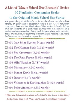 Preview of A List of 10 “Magic School Bus Presents” Series Books (Nonfiction) w/Word Count