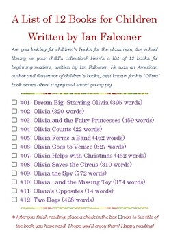 Preview of A List of 12 Books for Children Written by Ian Falconer w/Word Count