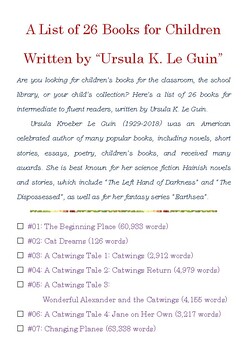 Preview of A List of 26 Books for Children Written by “Ursula K. Le Guin” w/Word Count