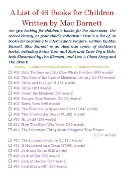 Preview of A List of 46 Books for Children Written by Mac Barnett w/Word Count
