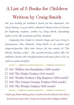 Preview of A List of 5 Books for Children Written by Craig Smith w/Word Count