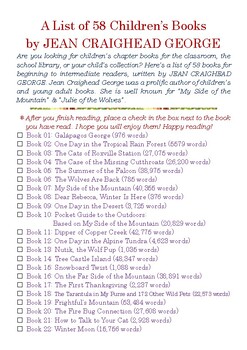 Preview of A List of 58 Children’s Books by JEAN CRAIGHEAD GEORGE w/Word Count