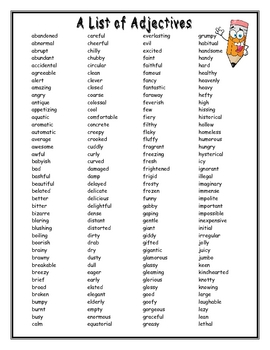 Preview of A List of Adjectives