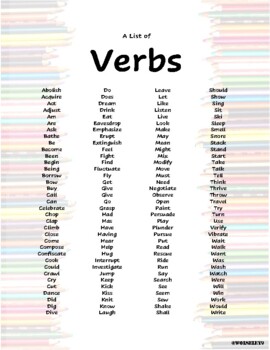 Preview of A List of Verbs