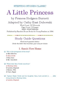 Preview of A Little Princess (Stepping Stones) by Frances Hodgson Burnett; Quiz w/Ans Key