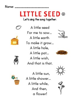 A Little Seed Song. Lyrics. Video. Growing. Spring. | TPT