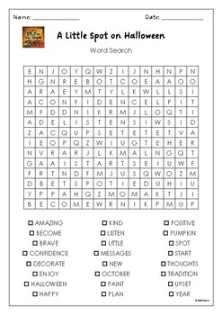 A Little Spot on Halloween by Diane Alber Word Search by MsZzz Teach