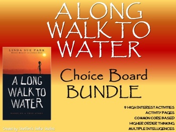 Preview of A Long Walk to Water Choice Board BUNDLE 11 Activity Pages Rubric NO PREP
