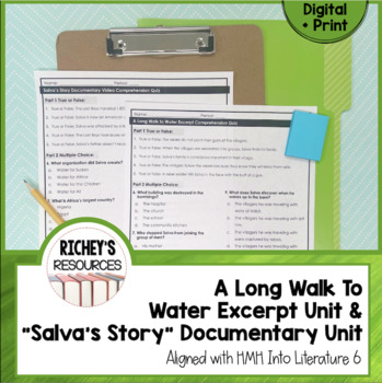 Preview of A Long Walk to Water + Salva's Story Documentary Unit HMH 6 Digital + Print