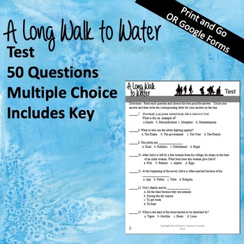 Preview of A Long Walk to Water Test (Paper Print and Go or Google Forms)