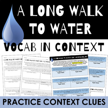 Preview of A Long Walk to Water: Vocabulary in Context Worksheets - Practice Context Clues