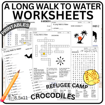Preview of A Long Walk to Water Worksheets Crossword - Word Scramble - Word Search