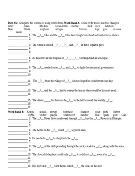 A Long Walk to Water by Linda Sue Park Vocabulary Worksheet and KEY
