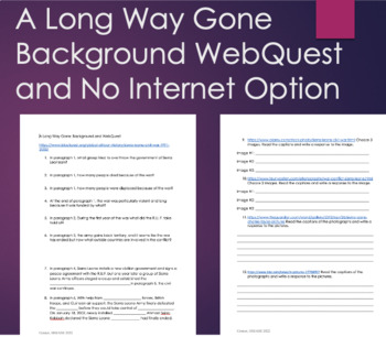 Preview of A Long Way Gone Background Info WebQuest or Printable for No Internet