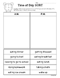 A.M. & P.M. Math / Telling Time Cut & Paste Sorting Worksheet
