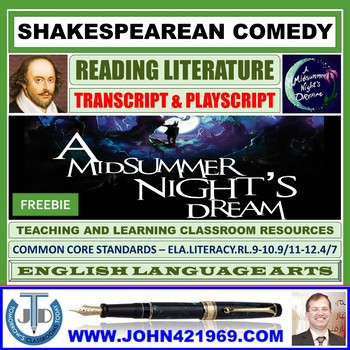 Preview of A MIDSUMMER NIGHT'S DREAM - TRANSCRIPT AND PLAY-SCRIPT - FREEBIE