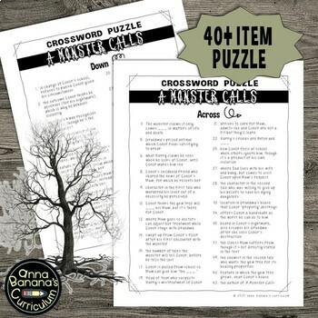 A MONSTER CALLS Crossword Puzzle FREE by Anna Banana s Curriculum