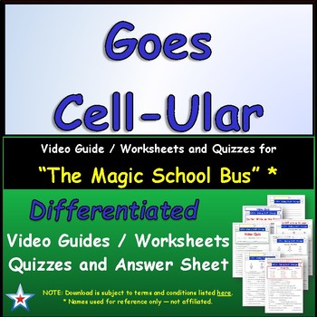 Preview of Differentiated Worksheet, Quiz, Ans for Magic School Bus - Goes Cell-Ular  *