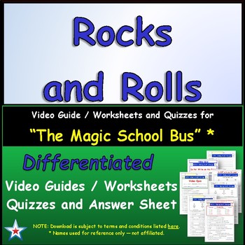 Preview of Differentiated Worksheet, Quiz, Ans for Magic School Bus - Rocks And Rolls  *