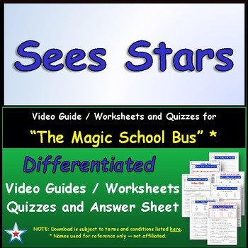 Preview of Differentiated Worksheet, Quiz, Ans for Magic School Bus - Sees Stars  *