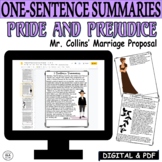 Jane Austen Pride and Prejudice Summary Activity Digital and PDF