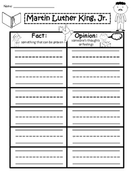 A+ Martin Luther King, Jr. Fact And Opinion Chart...Graphic Organizer