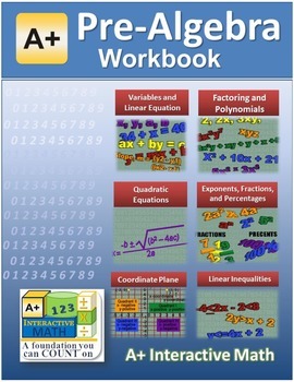 Preview of "A+ Math" Pre-Algebra (7th/8th Math) Workbook (Worksheets, Exams & Answer Keys)