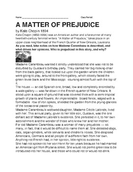 Preview of A Matter of Prejudice, Short Story with Comprehension Questions