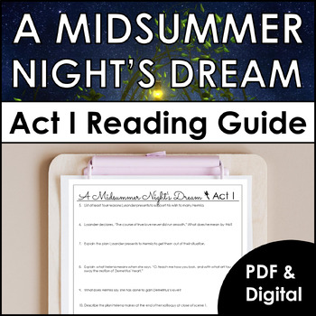 Preview of A Midsummer Night’s Dream Act 1 Guide With Questions, Characters, Quotes & More